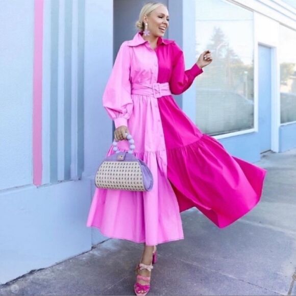 Christopher John Rogers x Target Two-Tone Pink Maxi Shirt Dress - Picture 6 of 12